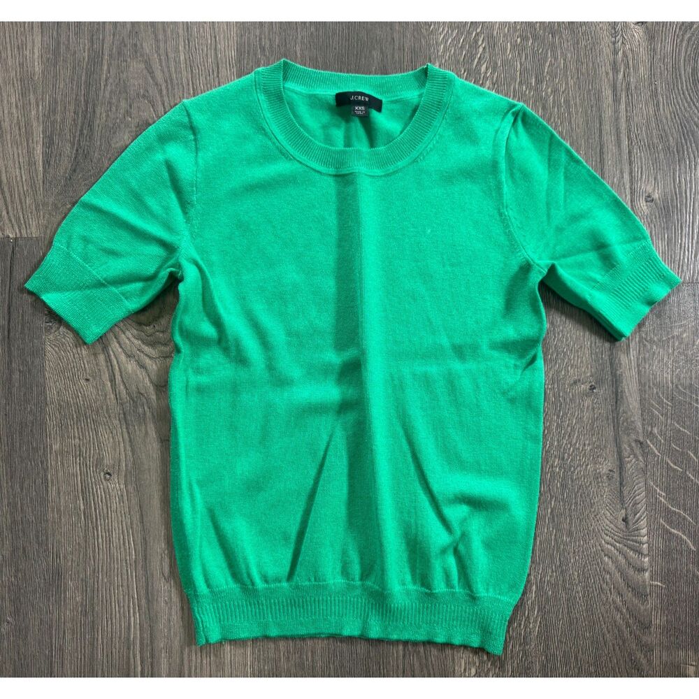 NEW J.Crew Green Short Sleeve Top Shirt Blouse Sweater Silk Lyocell Blend XXS